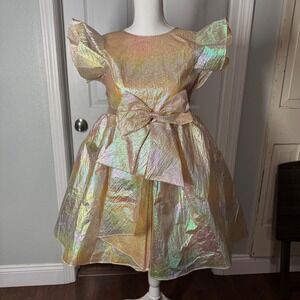 Joyfolie Iridescent Metallic Bow Party Dress – Girls Size 14